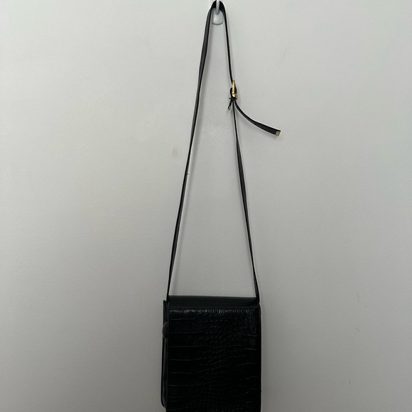 Vintage Black Purse Leather Alligator Skin Embossed Crossbody Shoulder Gold - Picture 13 of 13